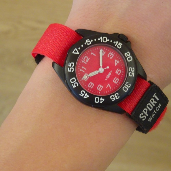 Jewelry - Vintage 80s Red & Black Velcro Sport Watch Made in Japan